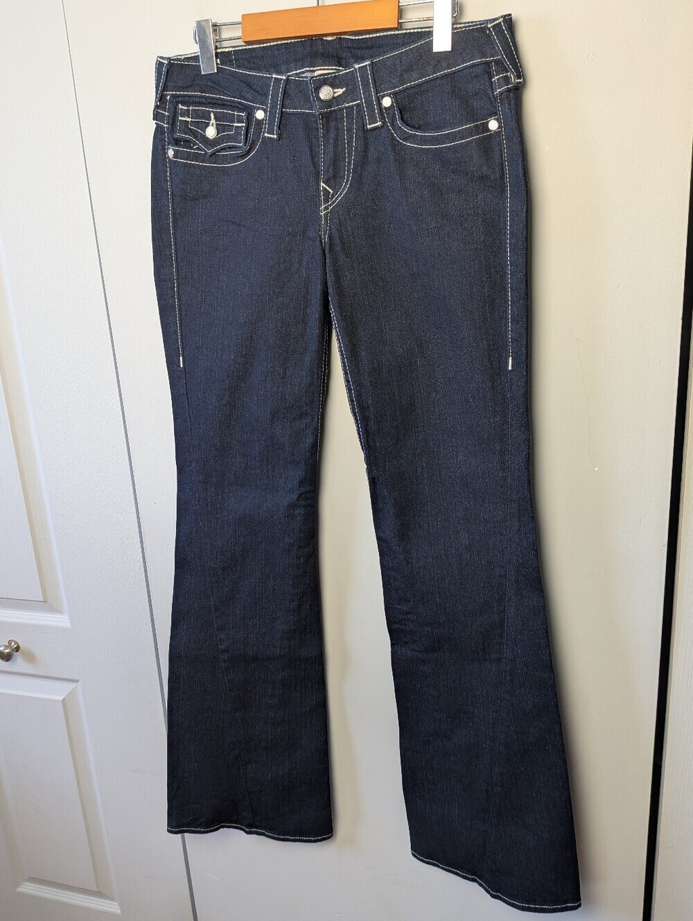 VINTAGE Y2K TRUE RELIGION FLARE Low Waist Women Jeans Size 30 Made In USA Blue